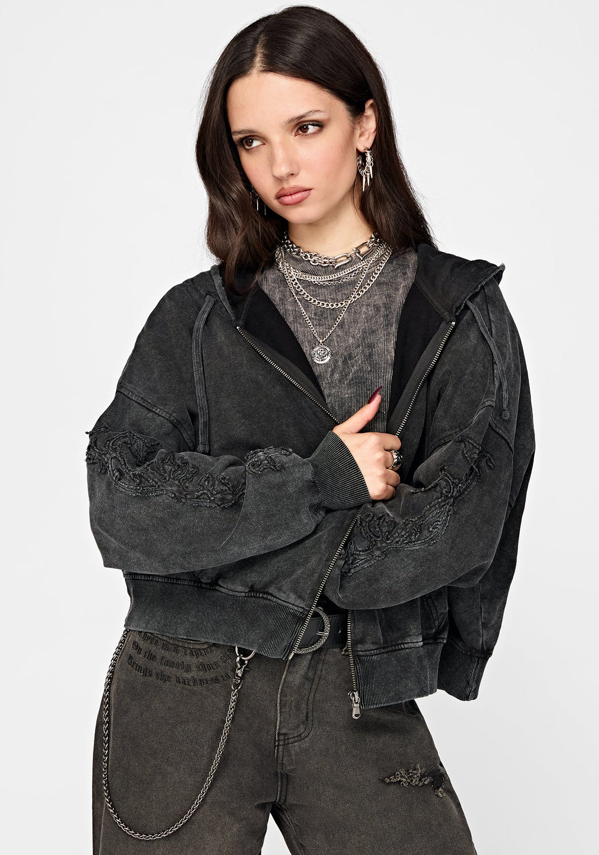 Noctis Applique Embroidered Zip Up Hoodie