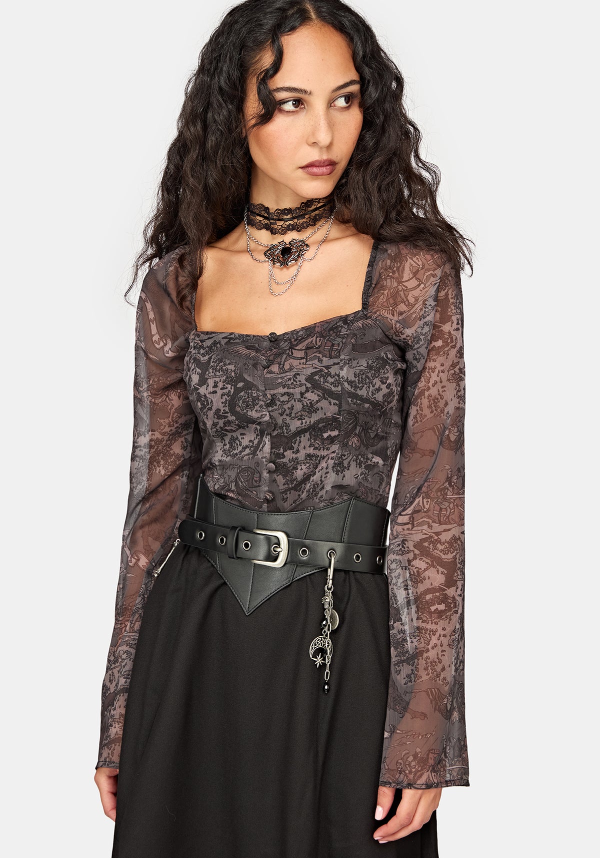 Disturbia x The Witcher Rivia Print Chiffon Top