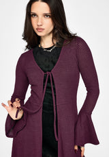 Xana Textured Tie Front Long Cardigan - Purple