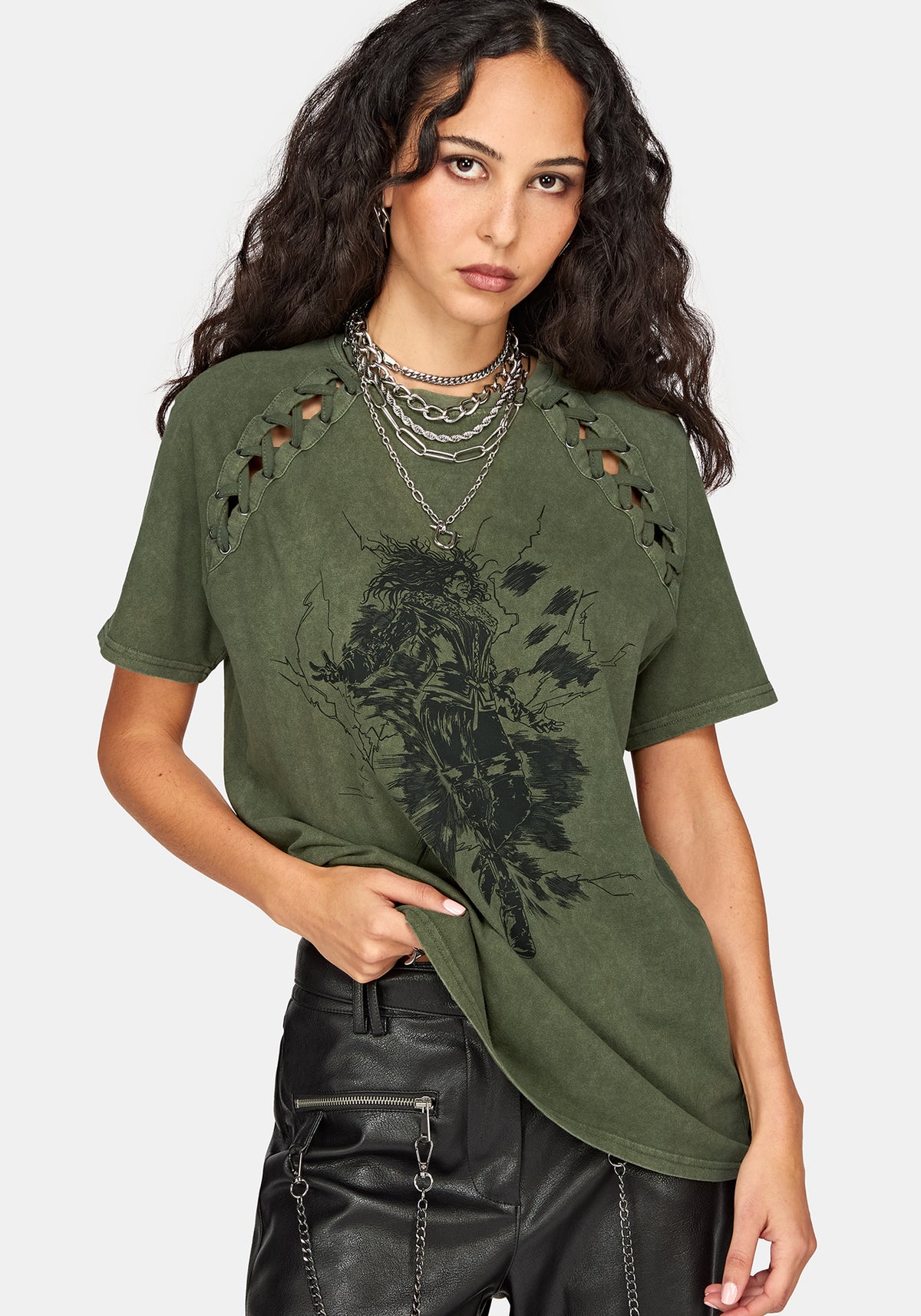 Disturbia x The Witcher Lace Up Oversized T-Shirt