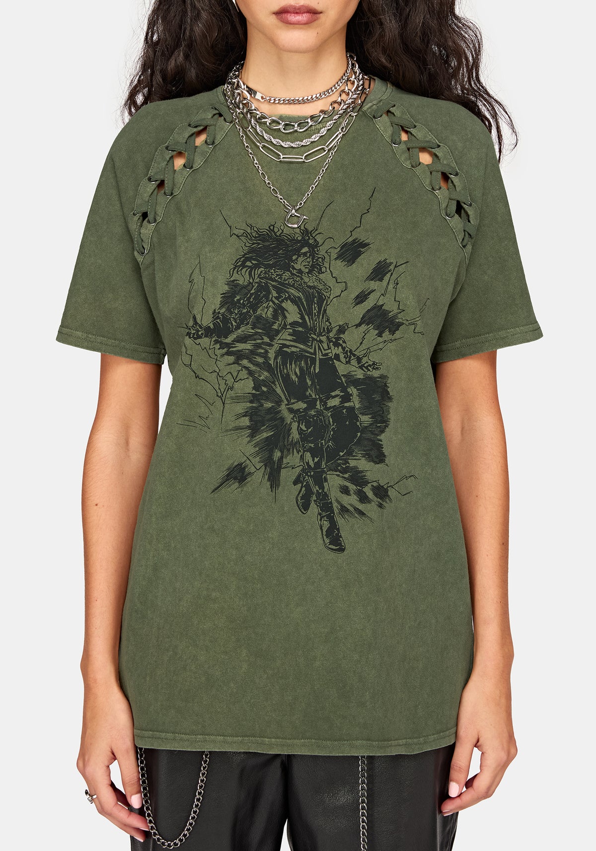 Disturbia x The Witcher Lace Up Oversized T-Shirt