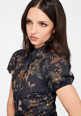 Poison Eden Printed Short Sleeve Blouse - Midnight