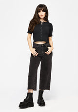 Faye Cotton-Blend Floral Embroidered Waffle Button Up Top