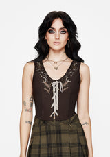 Abellona Embroidered Tie Up Front Corset Top