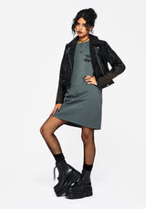 Artemisia Cotton Acid Wash Moth Graphic Tee Dress