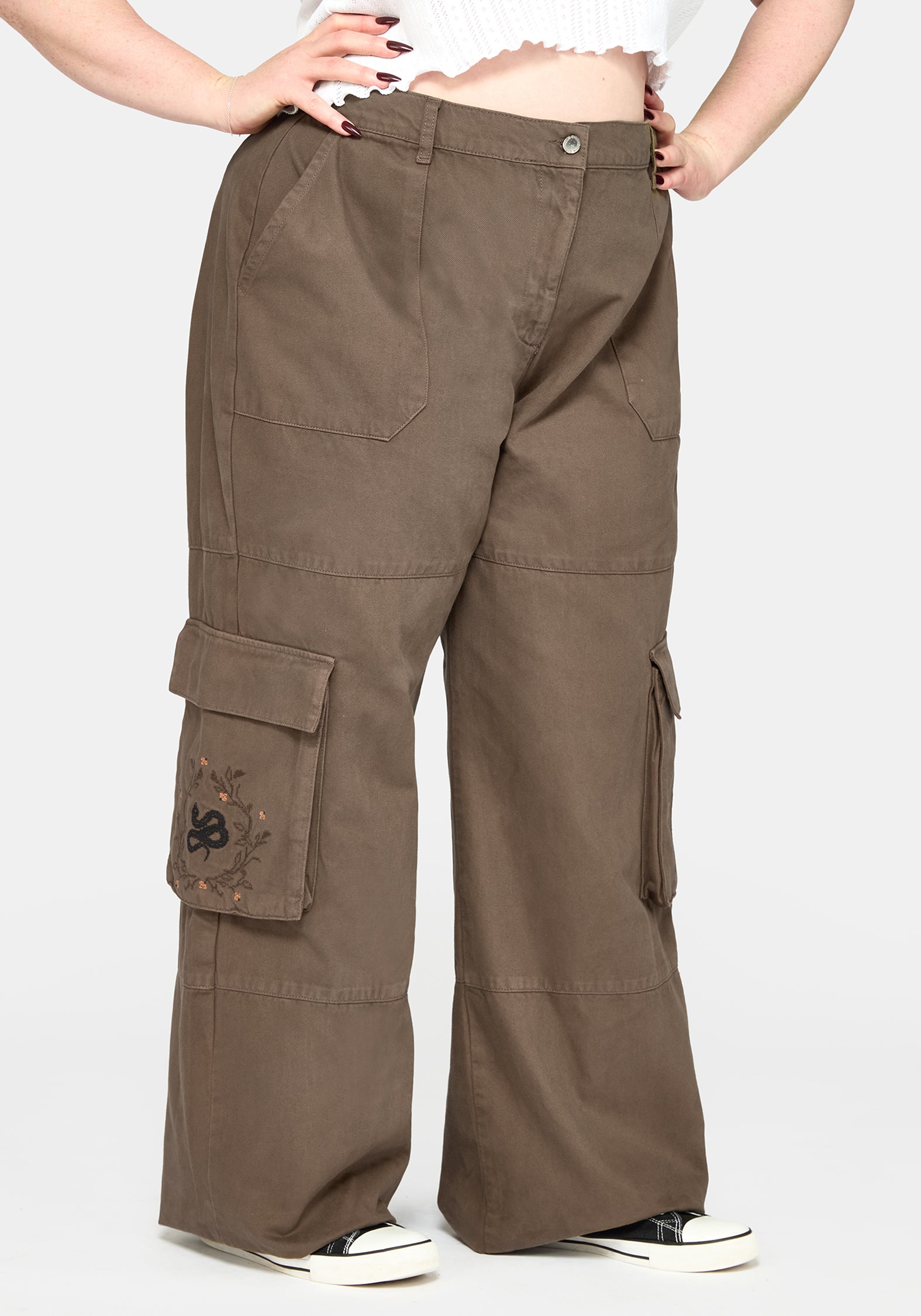 Ophidian Snake Embroidered Cargo Trousers