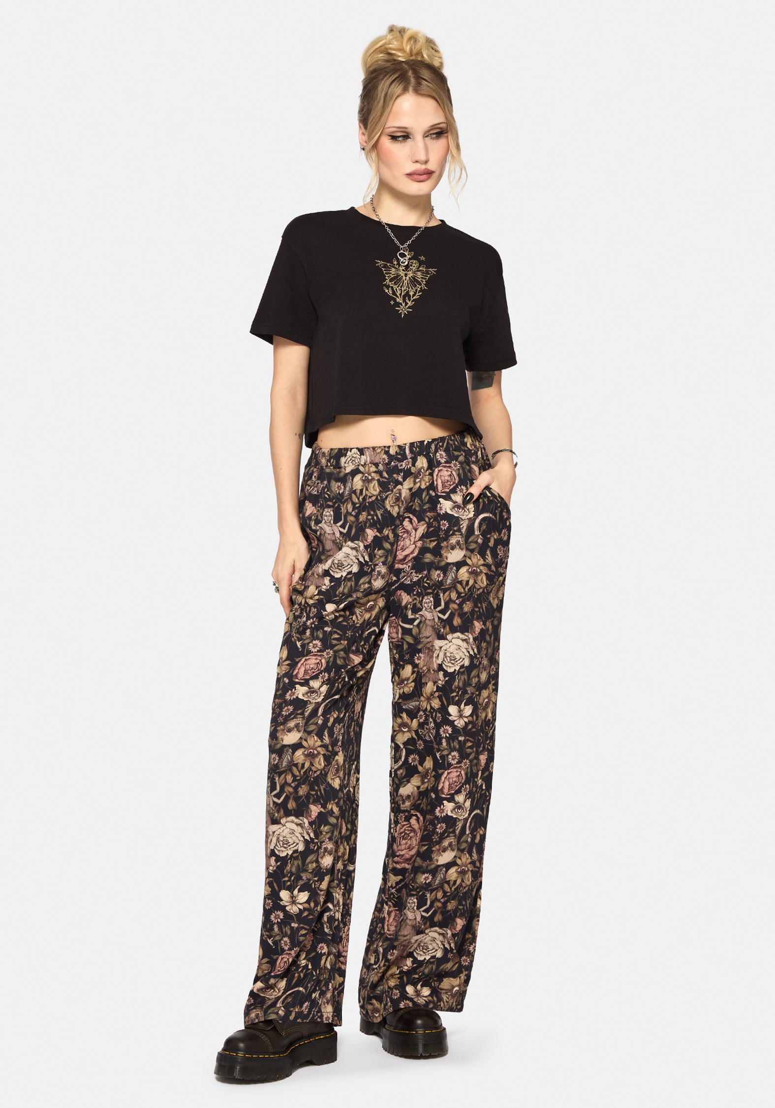 Triple Goddess Print Wide Leg Trouser