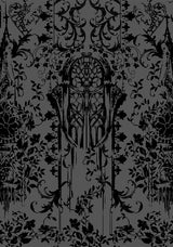 Thorned Flocked Chiffon Castle Print Yoke Front Frill Sleeve Mini Dress