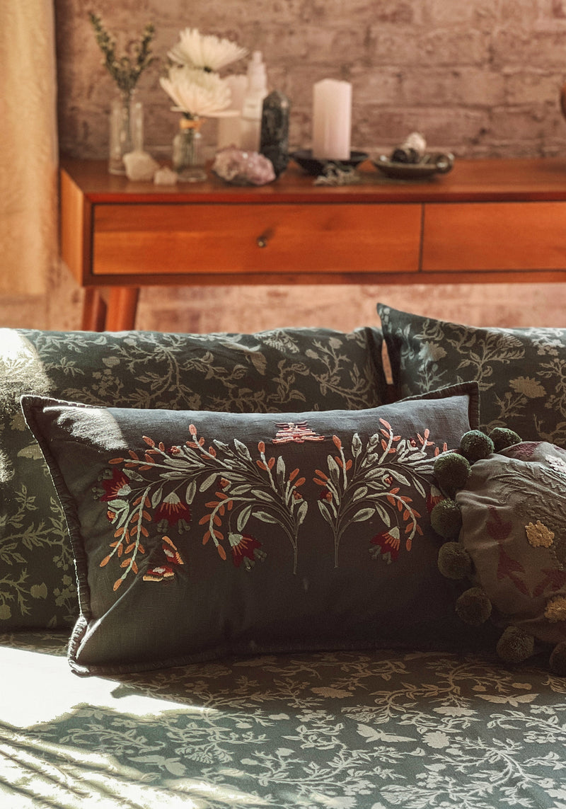 Copia Floral Embroidered Throw Cushion