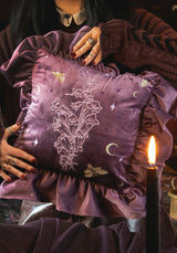 Foxglove Embroidered Velour Ruffle Cushion