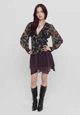Dionaea Flytrap Print Ruched Button Down Top