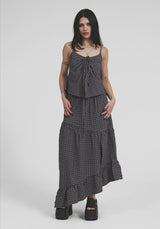 Nimira Check Asymmetrical Tiered Maxi Skirt