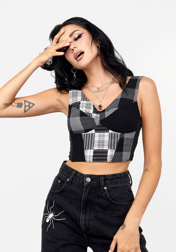 Uh-Oh Mixed Check Corset Top