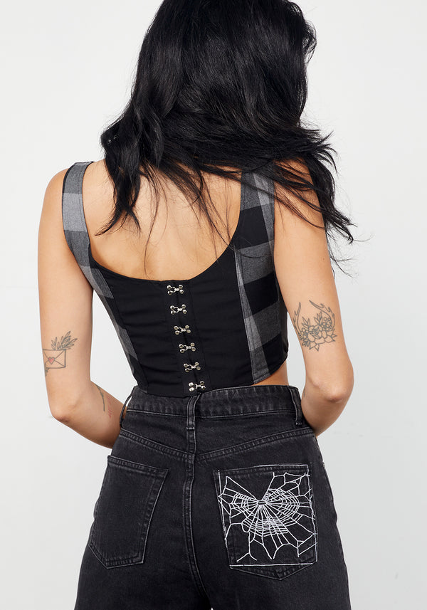 Uh-Oh Mixed Check Corset Top