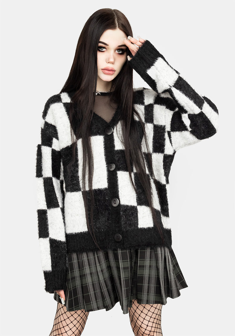 Two-Tone Checkerboard Cardigan