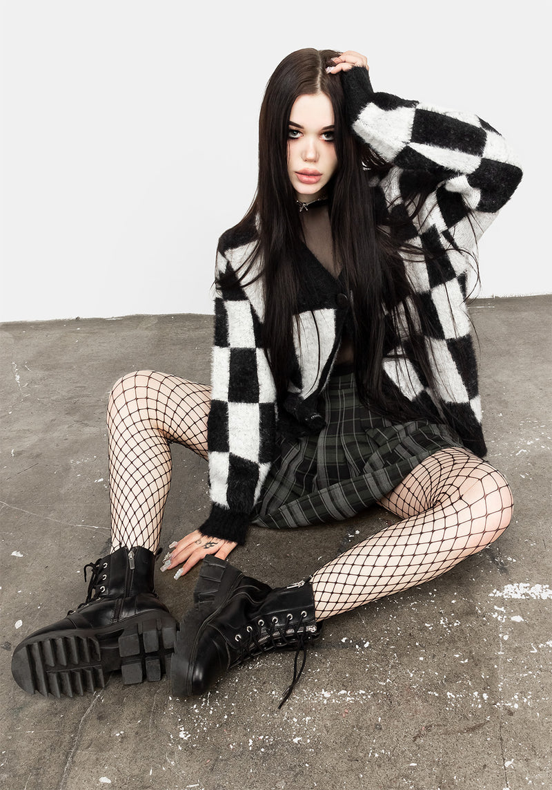 Two-Tone Checkerboard Cardigan