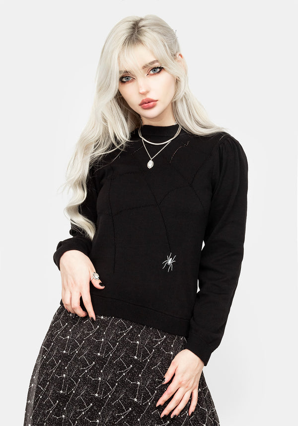 Lolth Puff Sleeve Crop Pointelle Jumper