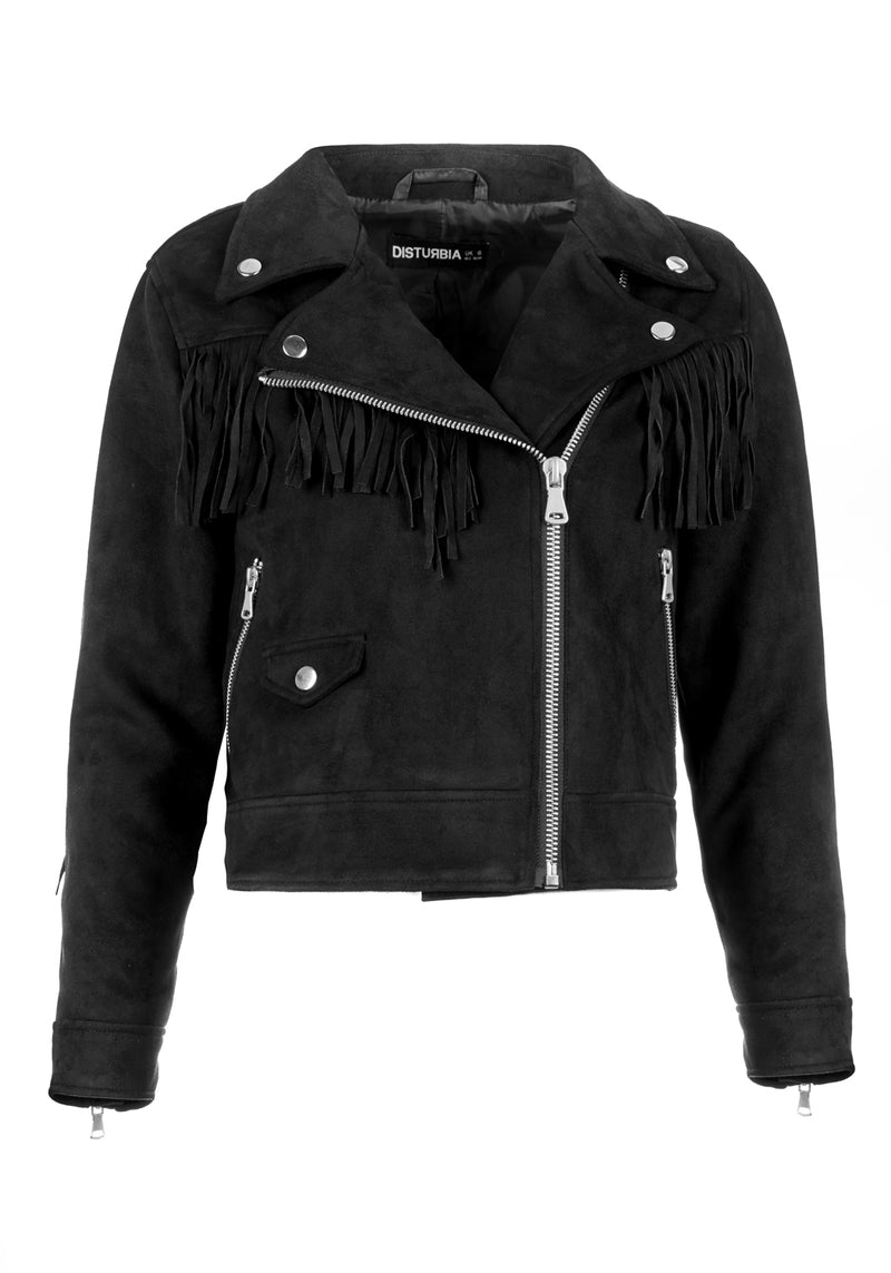 CHERILYN FAUX LEATHER FRINGED JACKET