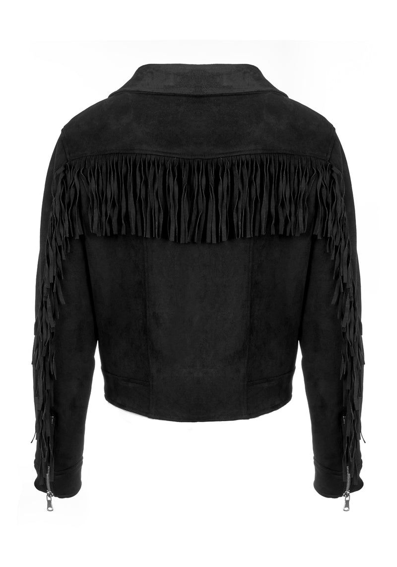 CHERILYN FAUX LEATHER FRINGED JACKET