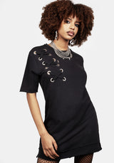 Mishap Lace up Jersey T-Shirt Dress