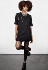 Mishap Lace up Jersey T-Shirt Dress