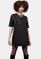 Mishap Lace up Jersey T-Shirt Dress
