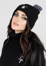 Spinneret Embroidered Pom Pom Beanie