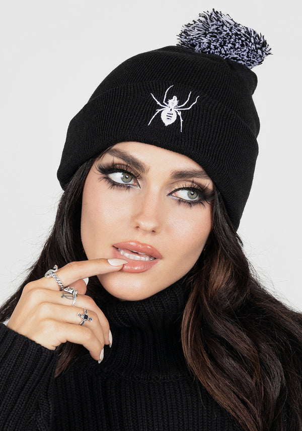 Spinneret Embroidered Pom Pom Beanie