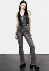 Tramp Washed Lace up Flared Jeans