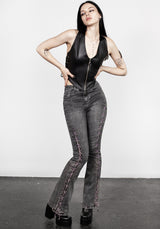 Tramp Washed Lace up Flared Jeans