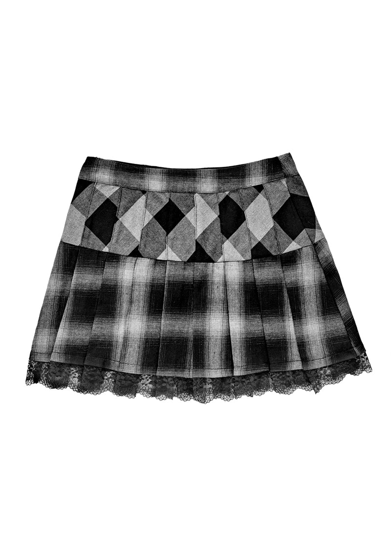 Uh-Oh Mixed Check Low Rise Skirt