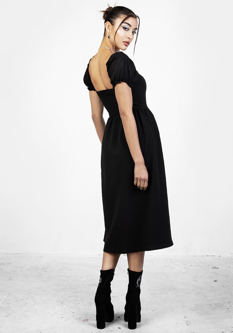 Mortem Midi Dress With Puff Sleeves