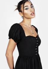 Mortem Midi Dress With Puff Sleeves