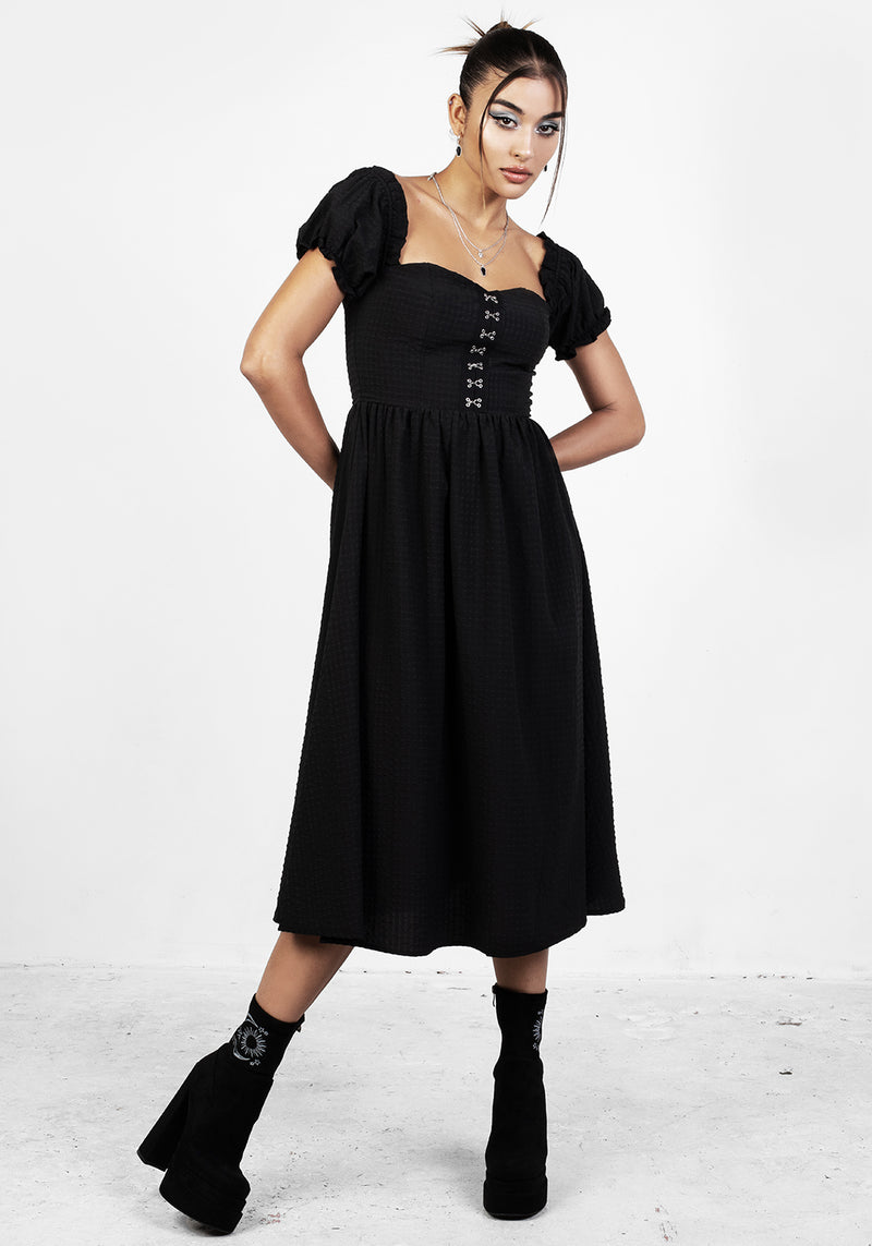 Mortem Midi Dress With Puff Sleeves