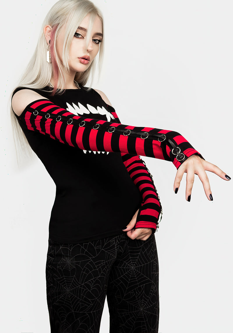 Rawr Stripe Cold Shoulder Tee
