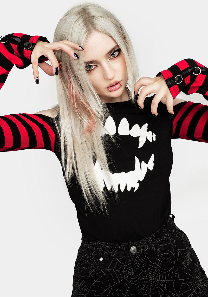 Rawr Stripe Cold Shoulder Tee