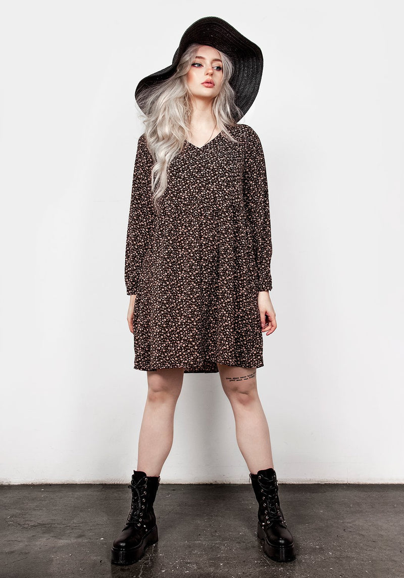 Moon Flower V Neck Smock Dress