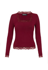 PERDITA LONG SLEEVE LACE TRIM TOP