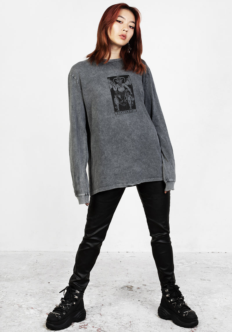 Tarot Grey Acid Wash Long Sleeve Tee