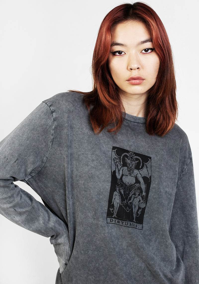 Tarot Grey Acid Wash Long Sleeve Tee