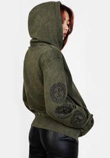 Sabbat and Sun Green Acid Wash Pullover Hoody