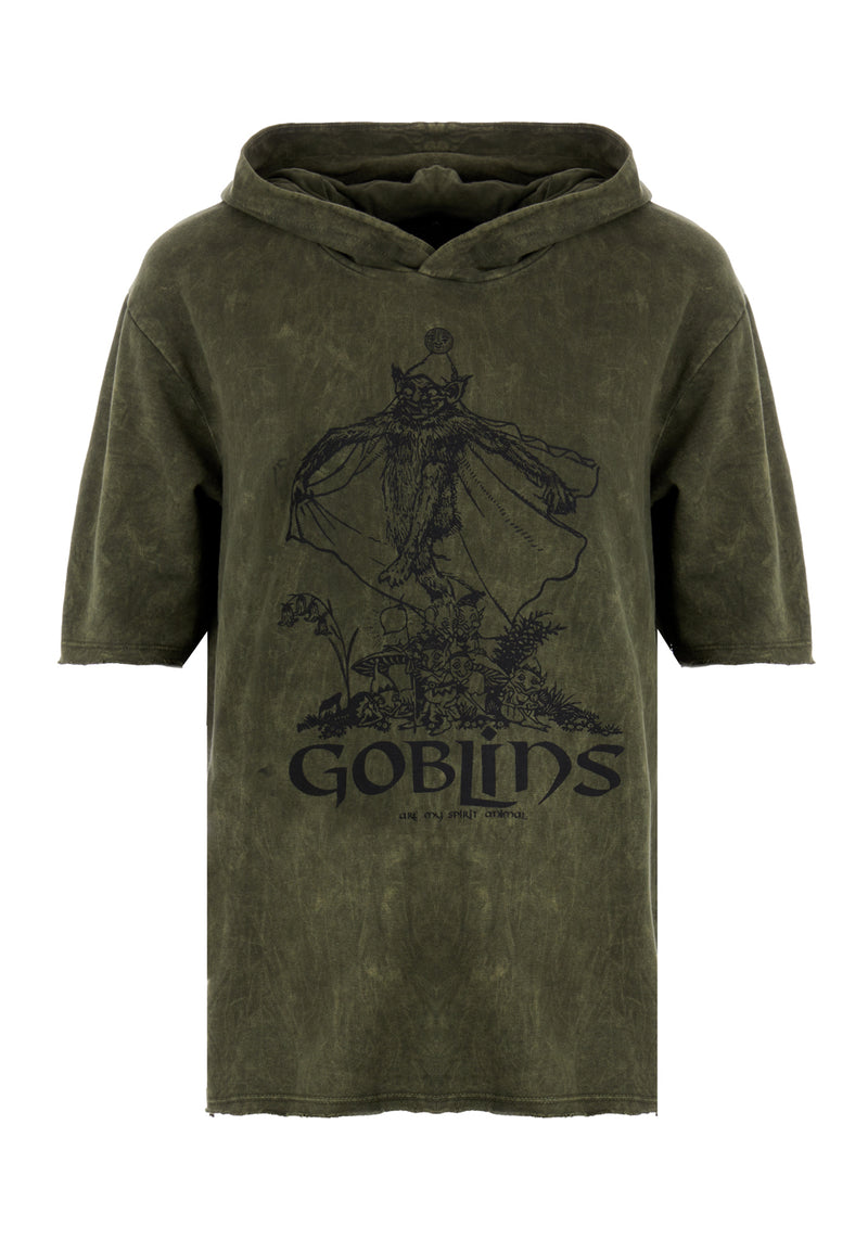 Goblins Green Acid Wash Short Sleeved Hoody