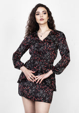 ROSETEARS FRILL PEPLUM MINI DRESS