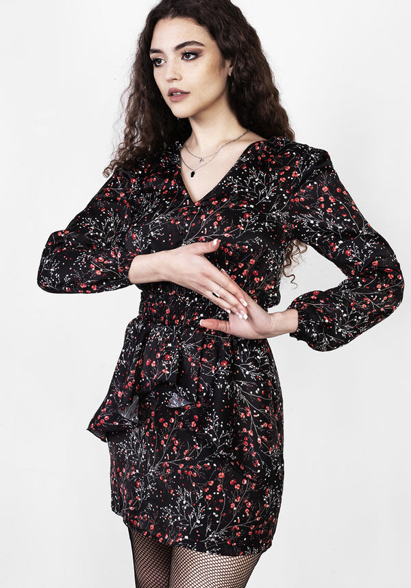 ROSETEARS FRILL PEPLUM MINI DRESS