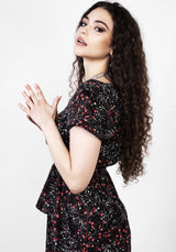 ROSETEARS FRILL PEPLUM MIDI DRESS