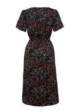 ROSETEARS FRILL PEPLUM MIDI DRESS