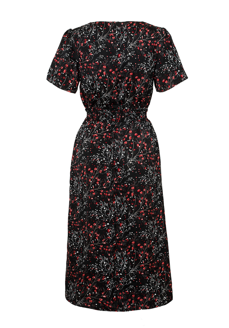 ROSETEARS FRILL PEPLUM MIDI DRESS