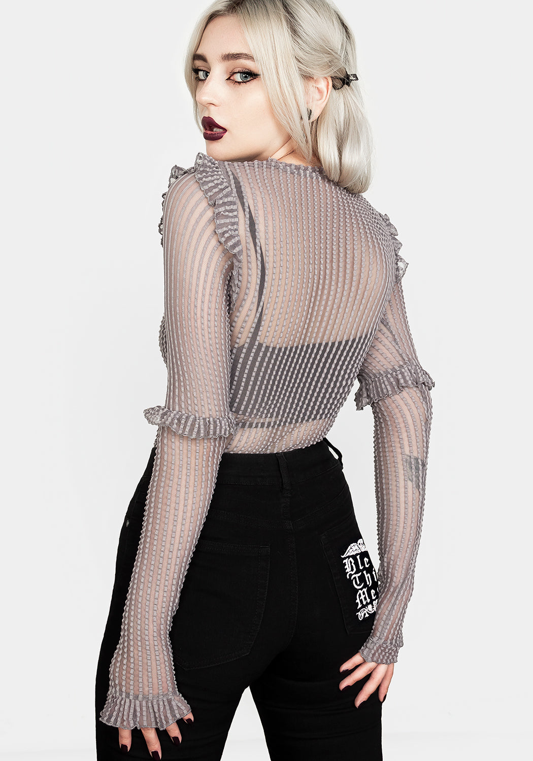 MOURNING RUFFLE TOP GHOST GREY