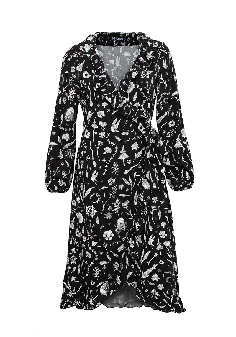 HEDGEWITCH RUFFLE WRAP ABOVE KNEE DRESS