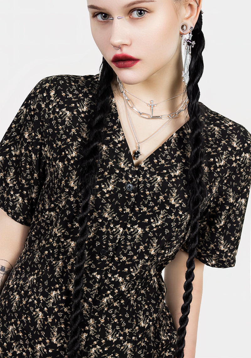 Gardenia Print Button Down Midaxi Dress